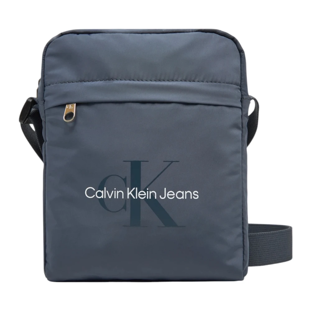 Calvin Klein Jeans Men's Blue Messenger Bags, One Size, Print Zip Shoulder Bag