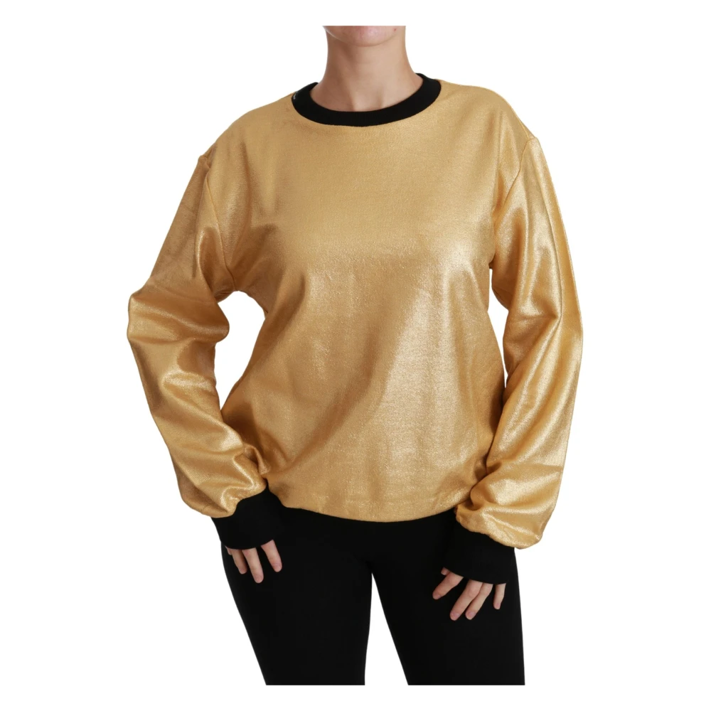 Dolce & Gabbana Goud en Zwart Katoenen Crewneck Sweater Yellow Dames