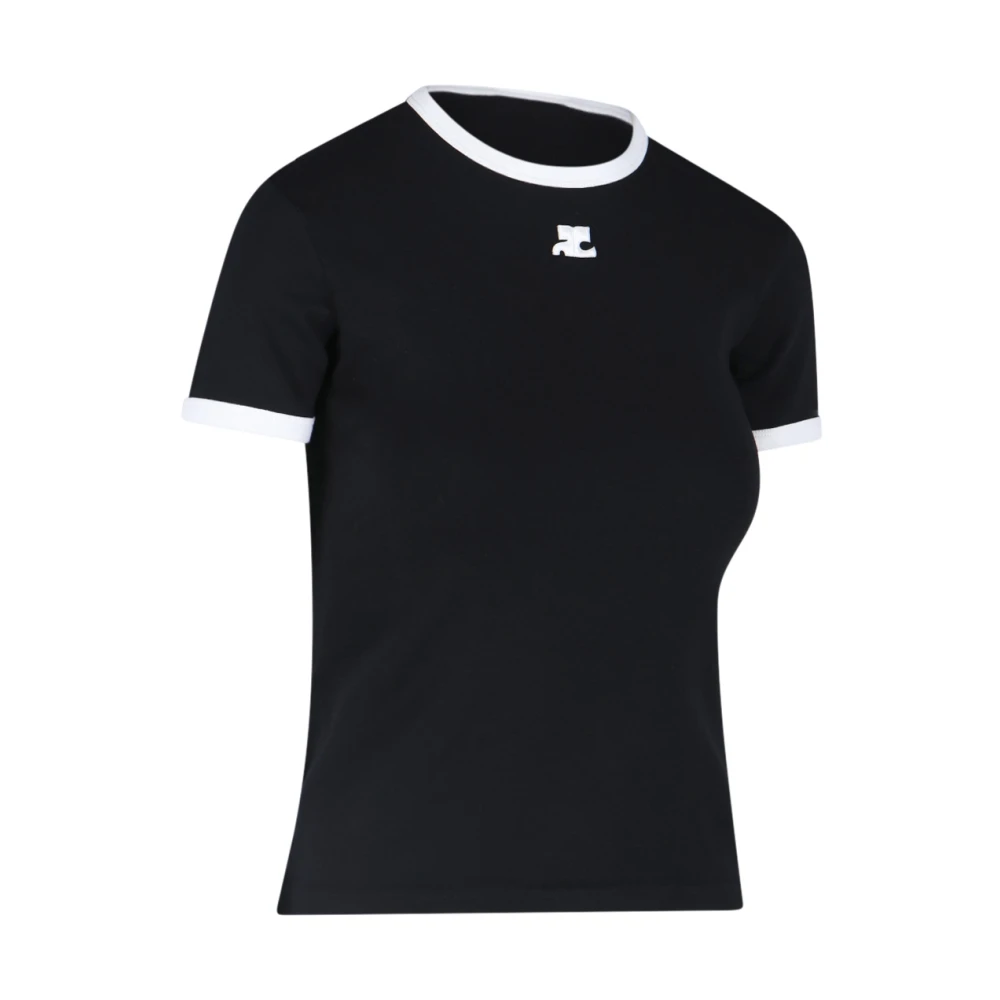 Courrèges Zwart Logo Geborduurd T-Shirt Black Dames