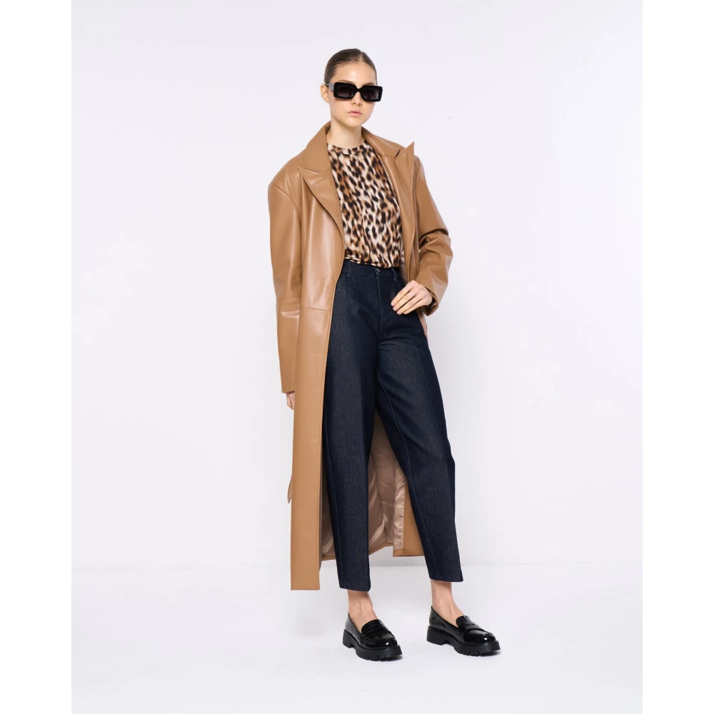 Silvian Heach Lange eco-leren jas met klassieke revers Beige Dames