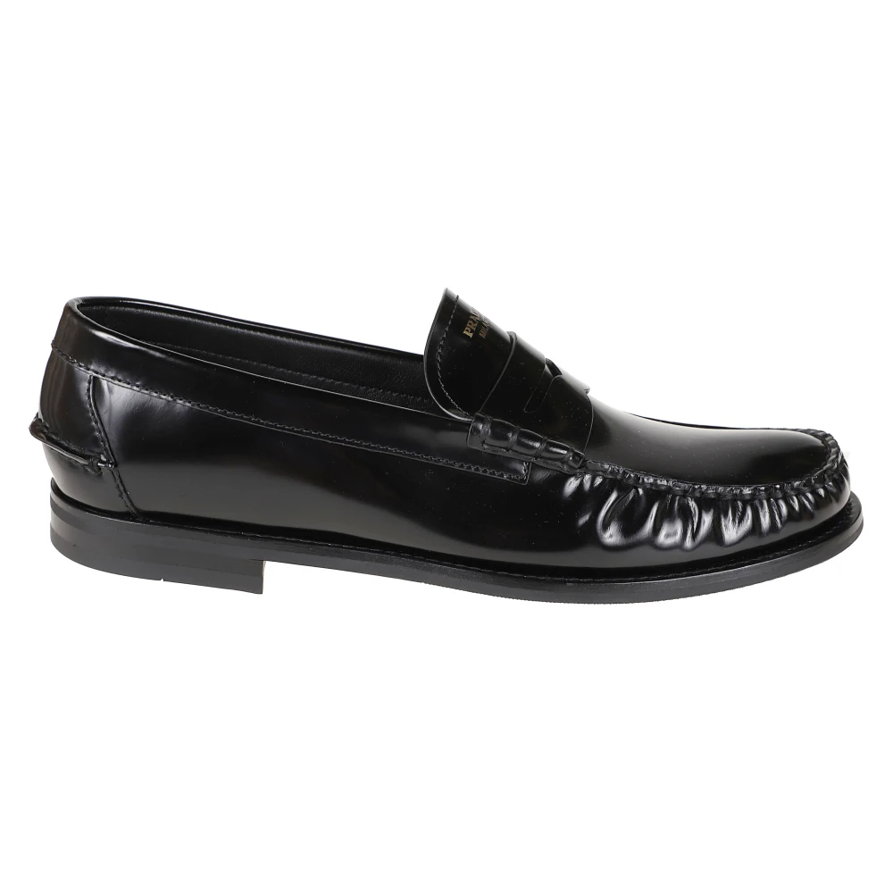 Prada , Loafers, Male, Black, 8 Uk, Brushed Leather Loafers