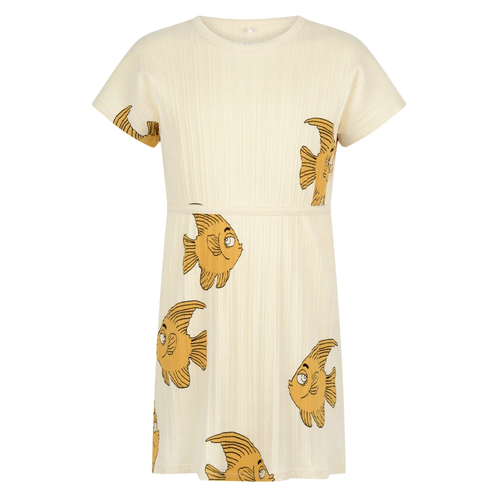 Mini Rodini Girls Multicolor Dresses, 6 M, Fish Print Dress, Comfortable & Stylish