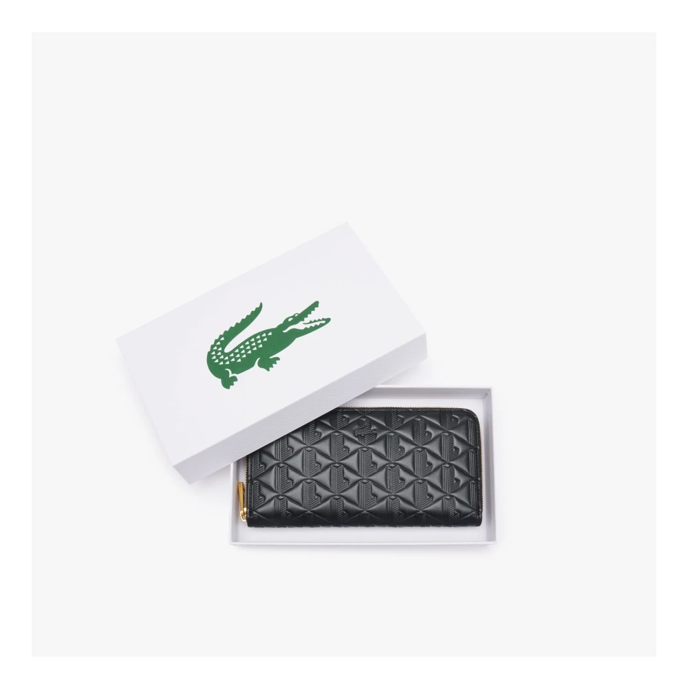 Lacoste Stijlvolle Maheki Leren Portemonnee Zwart Black Dames