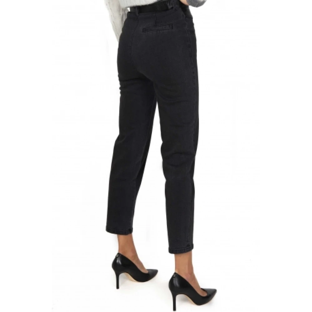 pinko Hoge Taille Eco-Leer Inzet Slim Jeans Black Dames