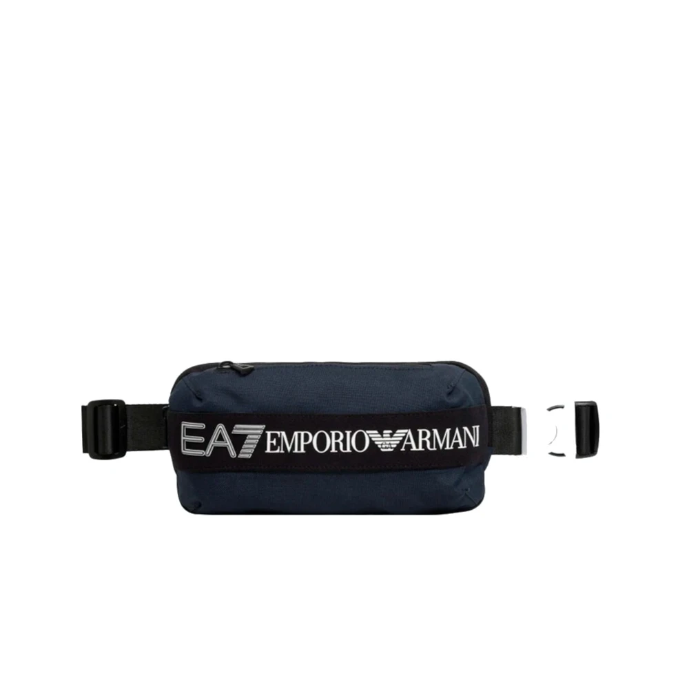 Emporio Armani EA7 Blauwe Unisex Heuptas met Zwarte Band en Wit Logo Blue Unisex