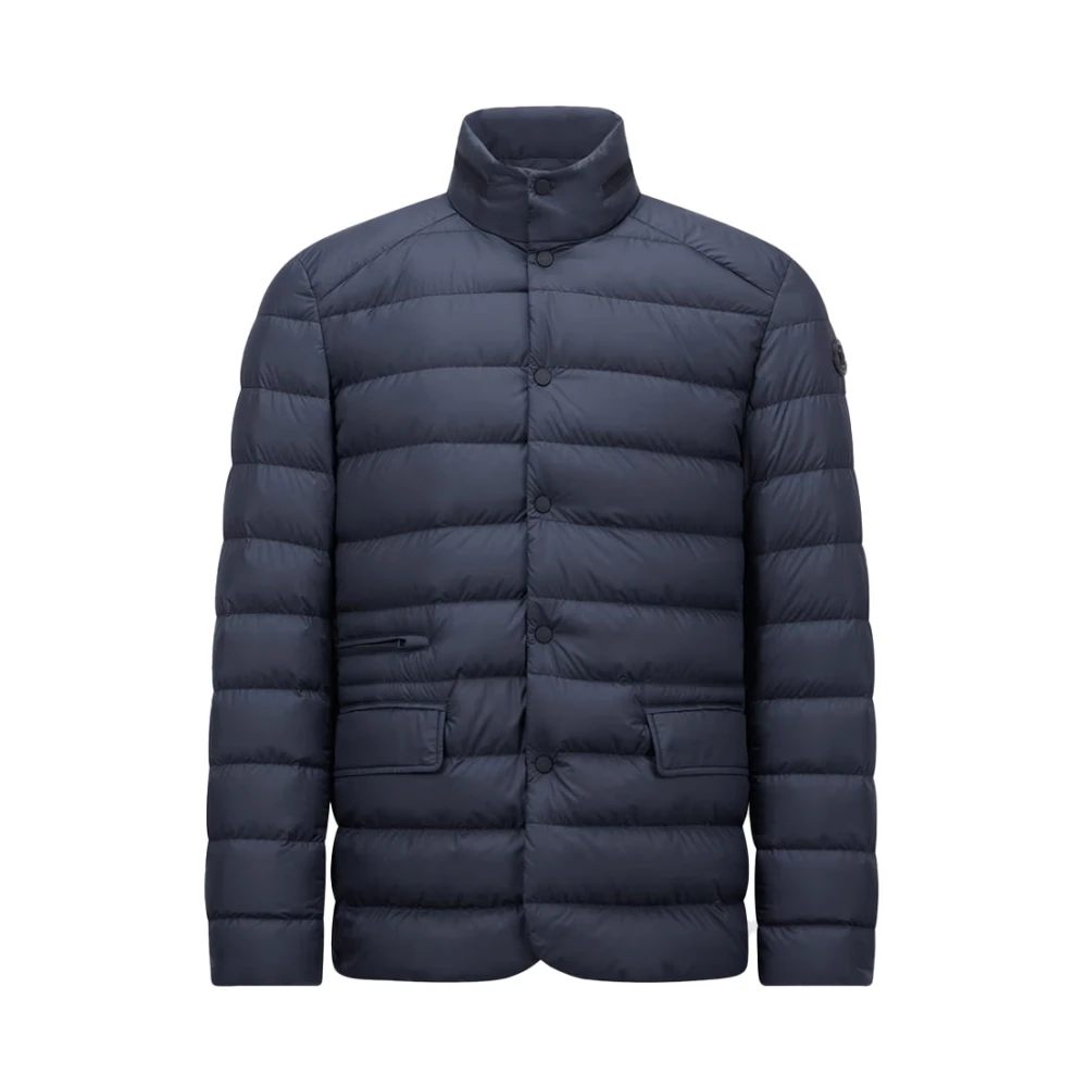 Moncler Navy Leren-afgewerkte Donsjas Blue Heren