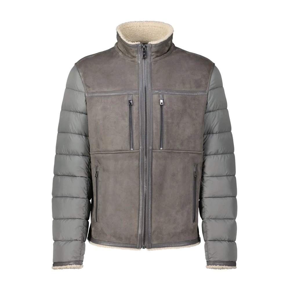 Milestone Velours Leren Jas met Lamsvacht Voering Gray Heren