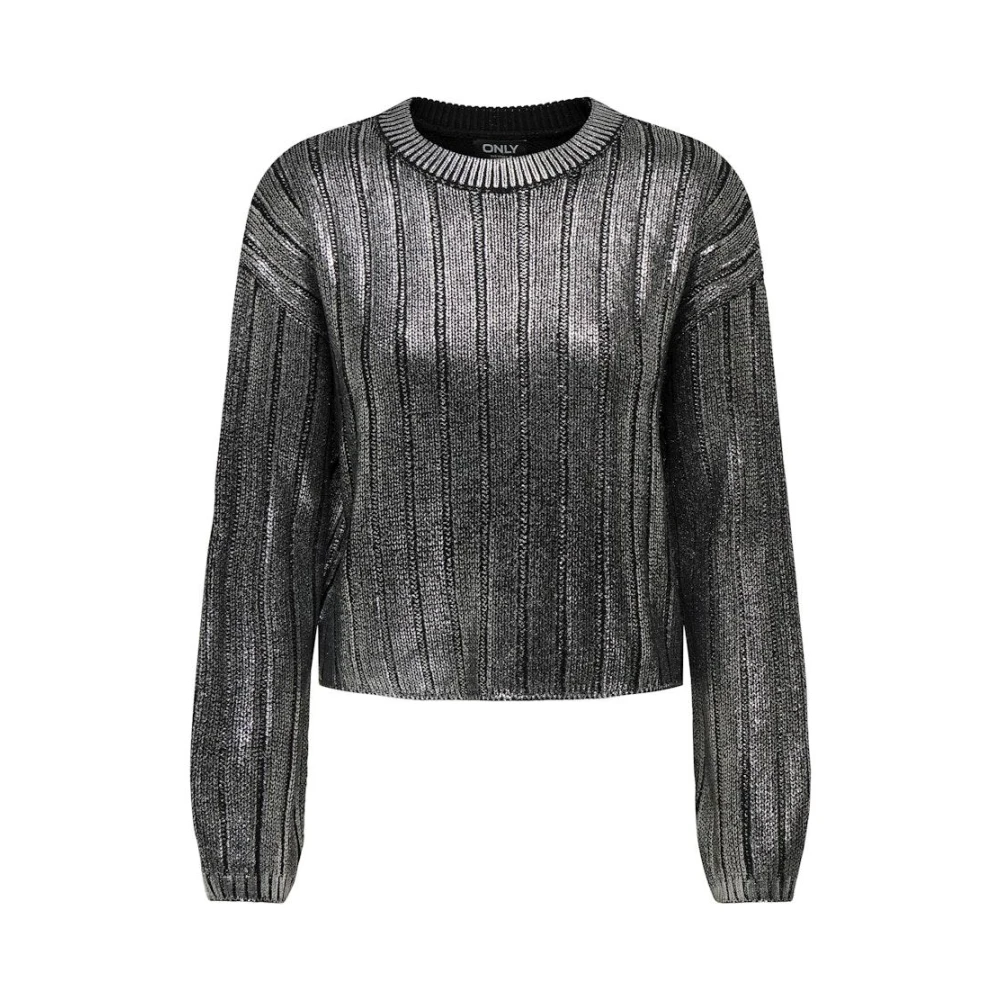 Only Zwart Zilver Folie Gebreide Trui Black Dames