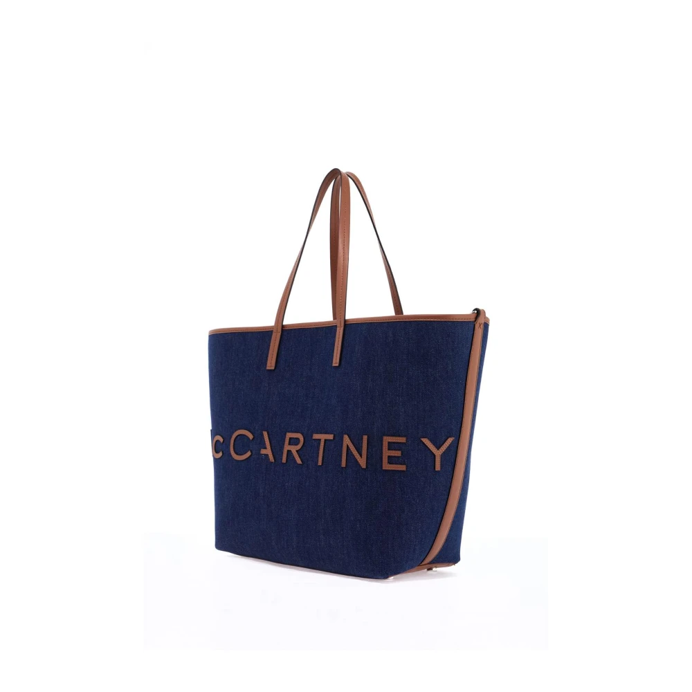 Stella Mccartney Denim Logo Tote Tas met Faux Leren Afwerking Blue Dames