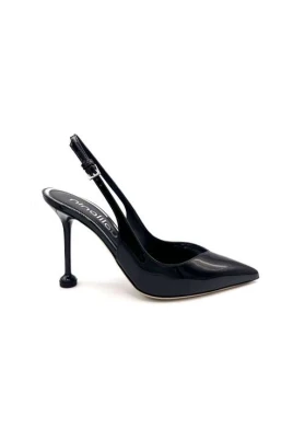 Svart Lackläder Slingback Klackar