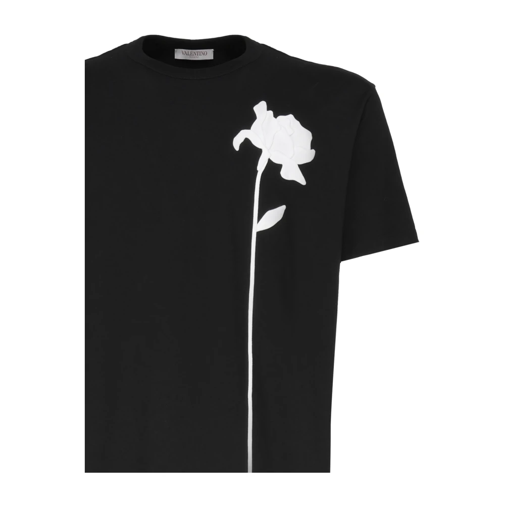 Valentino Garavani Zwarte katoenen T-shirt met bloemenborduursel Black Heren