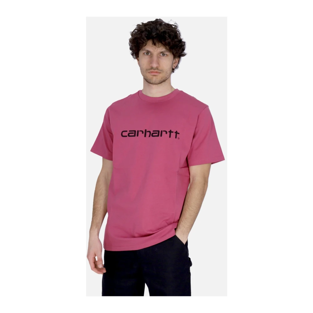Carhartt WIP Script Tee Magenta Zwart Korte Mouw T-shirt Pink Heren