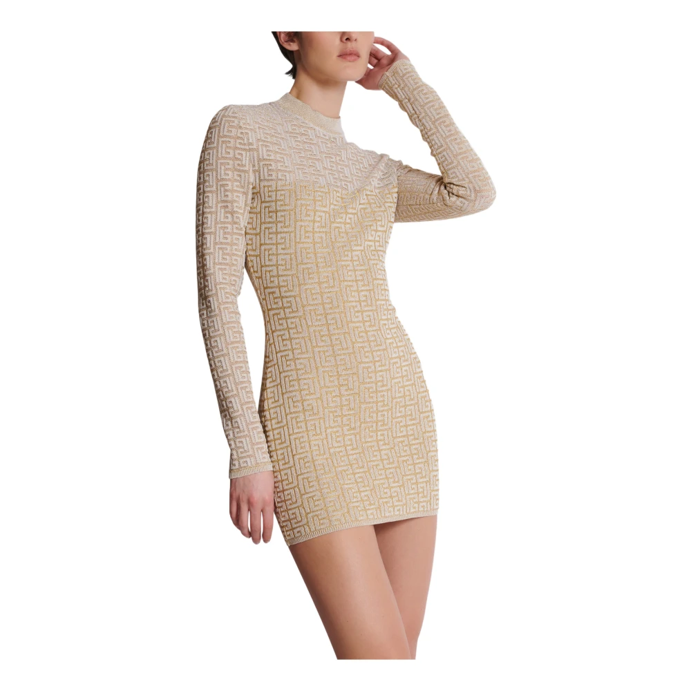 Balmain PB Labyrinth gebreide jurk Beige Dames