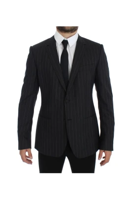 Grå Randig Slim Fit Ullkavaj