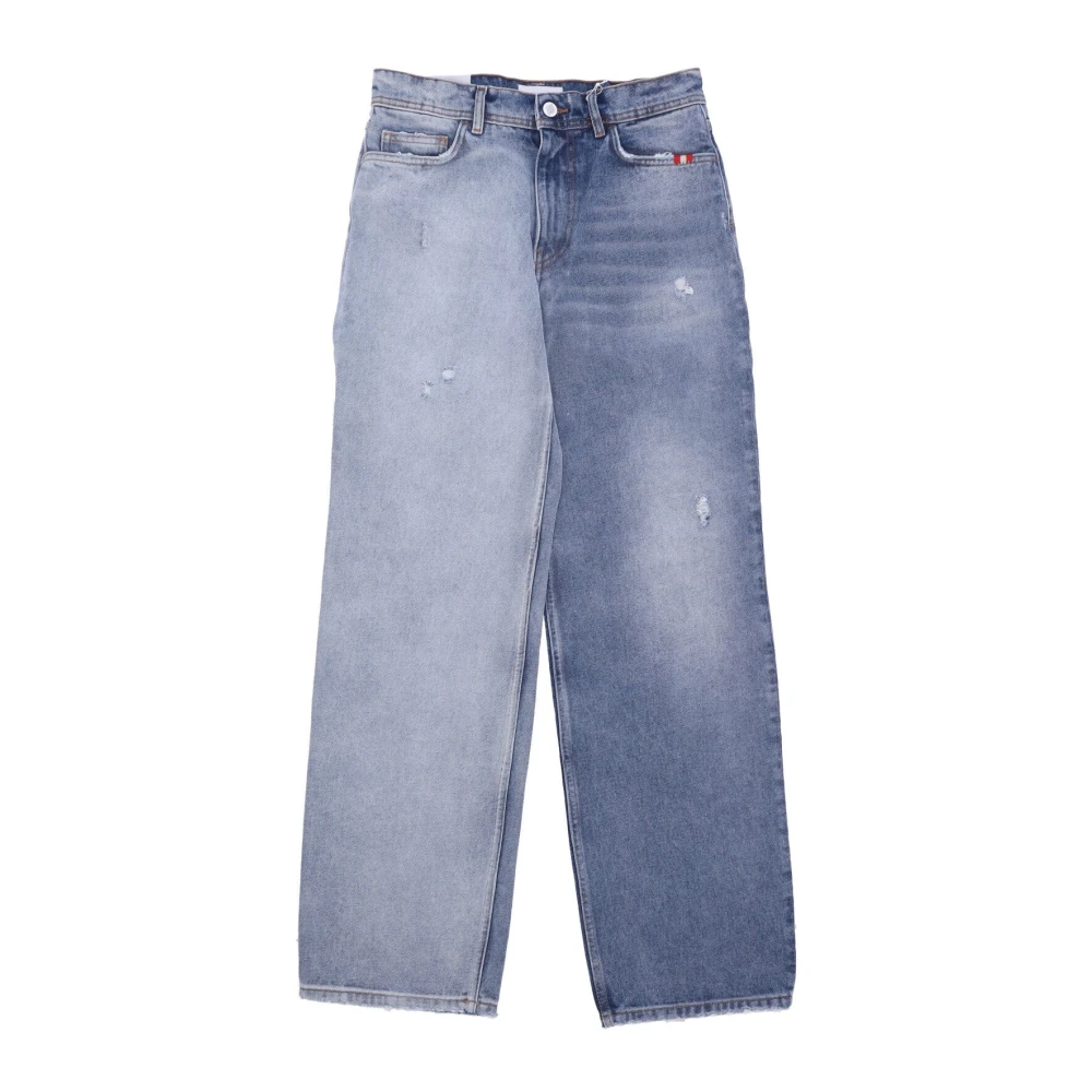 Amish Hög Midja Denim Jeans Two Face Blue, Dam