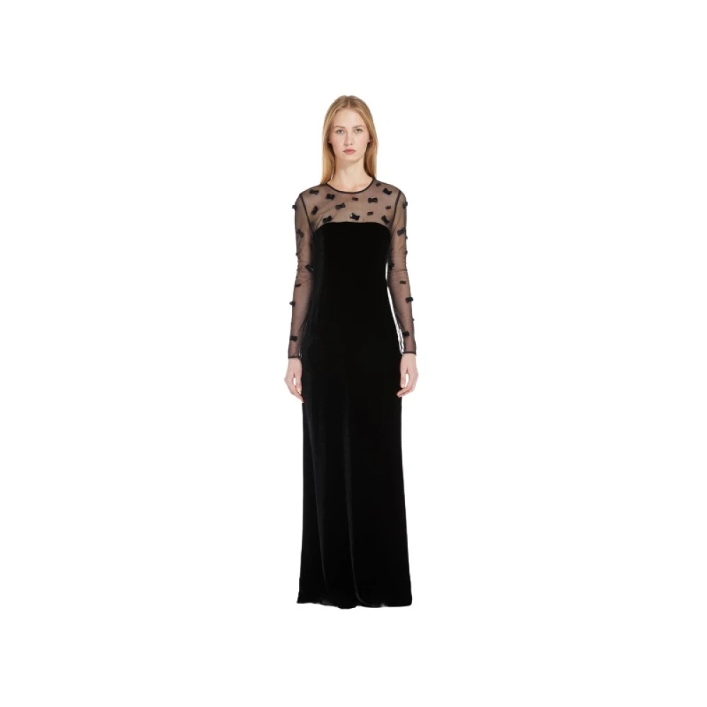 Max Mara Fluwelen Lange Jurk Elegante Stijl Black Dames