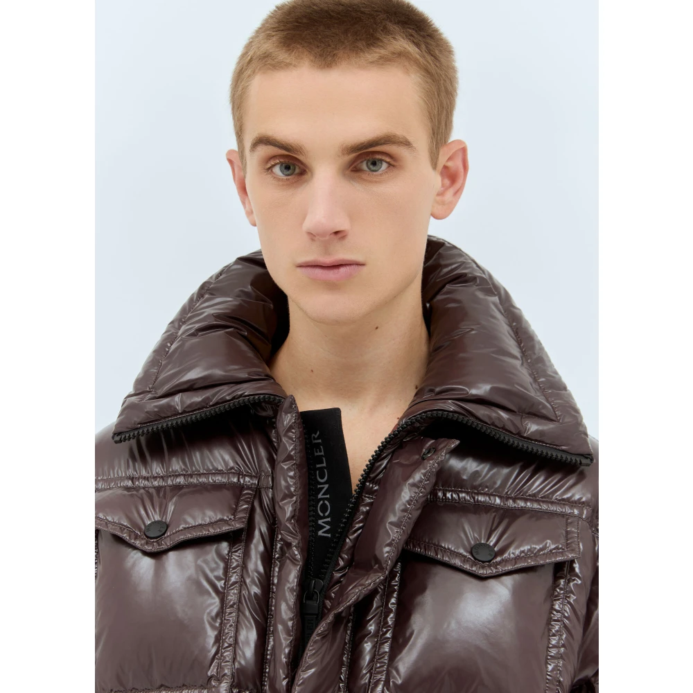 Moncler Glanzende Finish Overhemdjasje met Logo Brown Heren