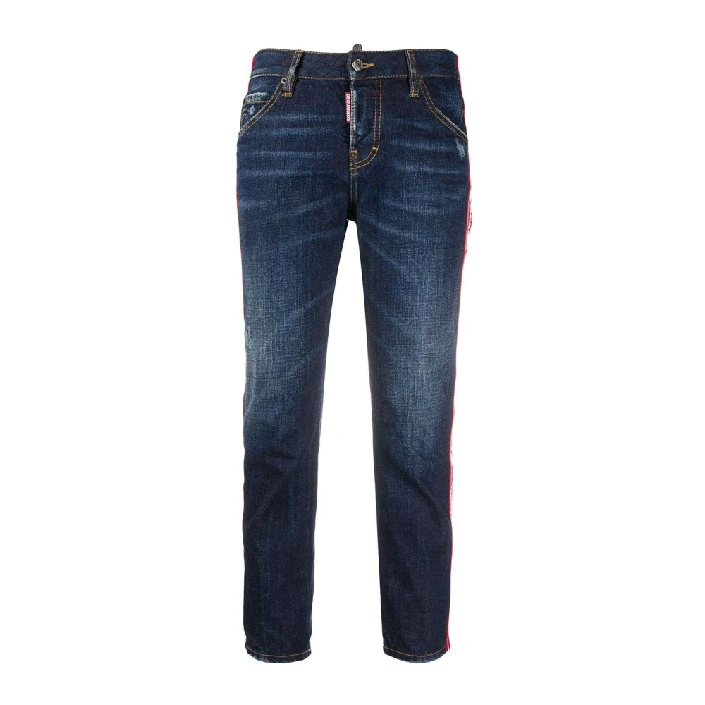 Dsquared2 Logo Tape Cropped Jeans Blue Dames