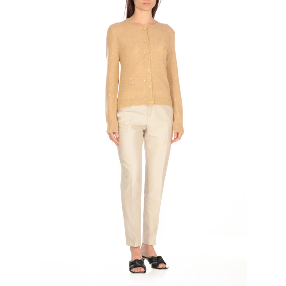 Fabiana Filippi Paillet Beige Vest Ronde Hals Sweater Beige Dames