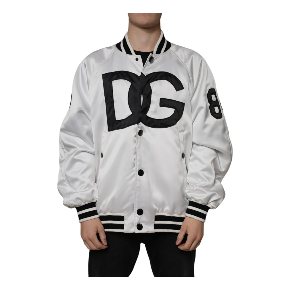 Dolce & Gabbana Metalen Detail Bomberjack in Wit White Heren