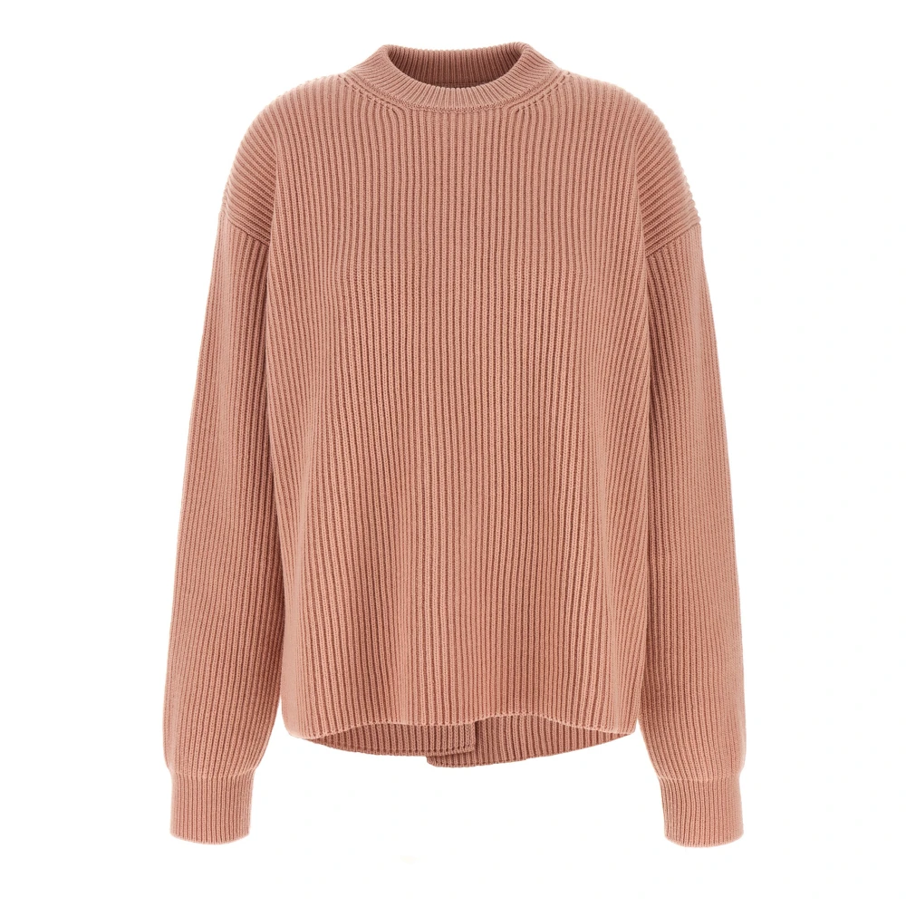 Jil Sander Women's Pink Midweight Wool Crew-Neck Jumper - Round-Neck Knitwear - M - Knitwear