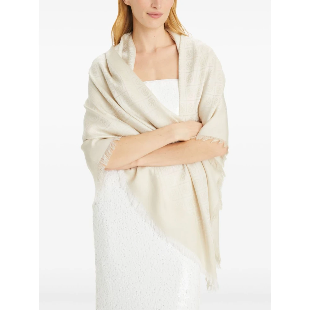 TORY BURCH Monogram Patroon Witte Sjaal Wrap White Dames