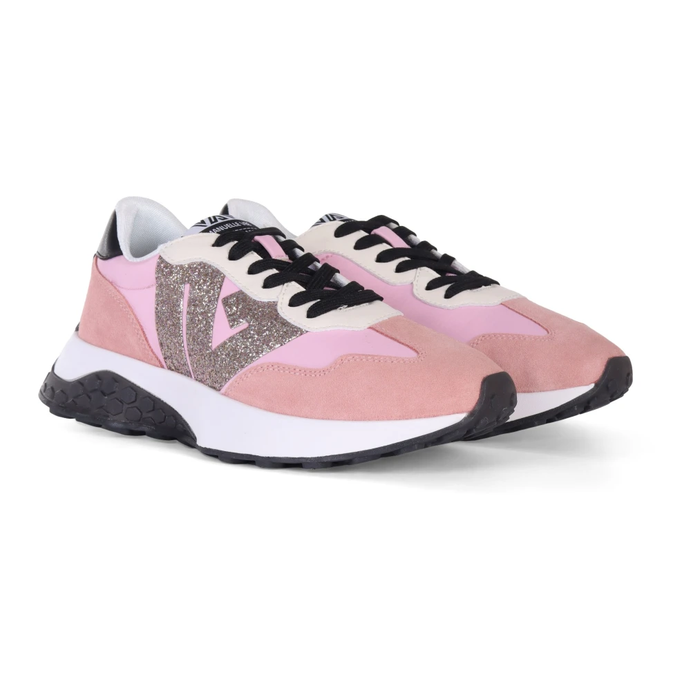 Emanuelle Vee Leren en Stoffen Sneakers | Roze Glitter Details Pink Dames