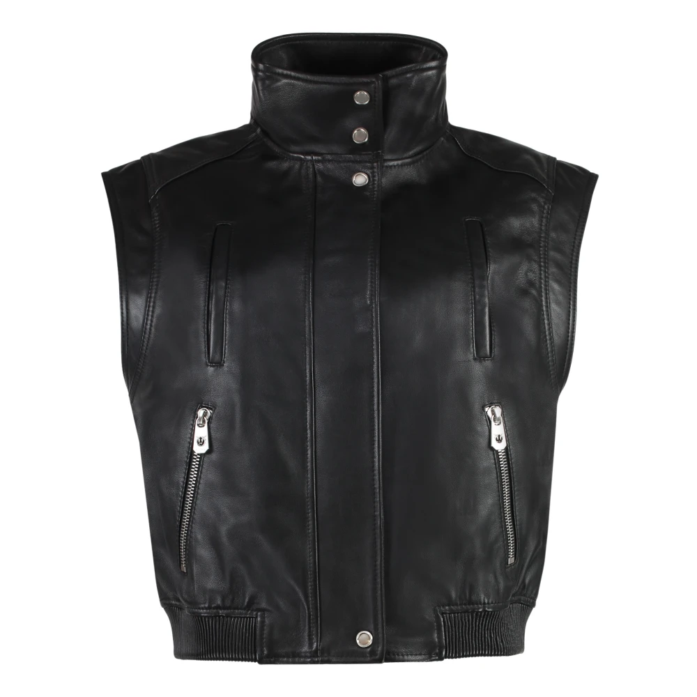 pinko Leren vest met zakken Black Dames