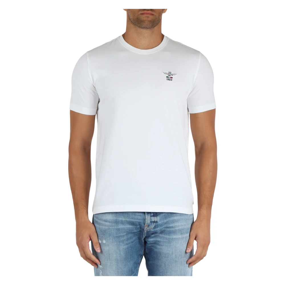 Aeronautica militare Regular Fit Katoenen T-shirt met Logo Borduurwerk White Heren