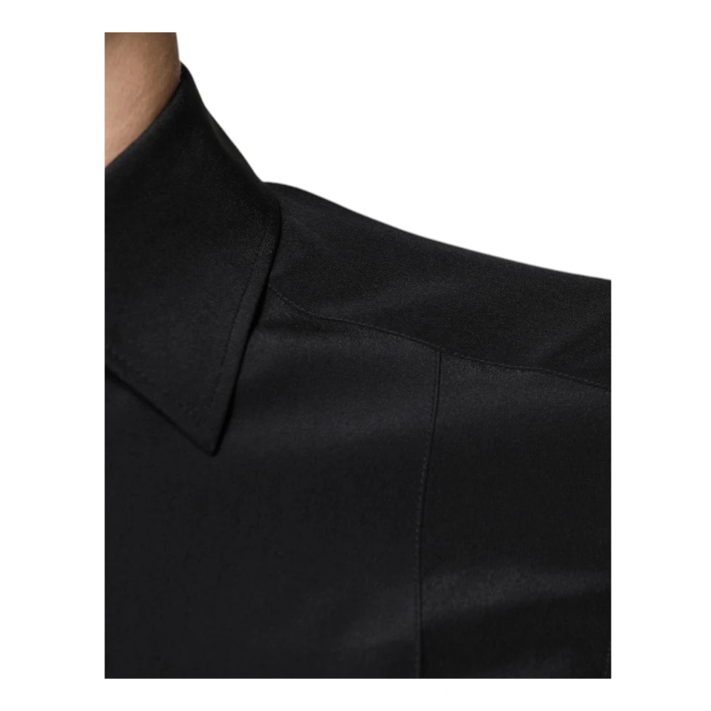 Dolce & Gabbana Zwarte Zijden Slim Fit Overhemd Black Heren