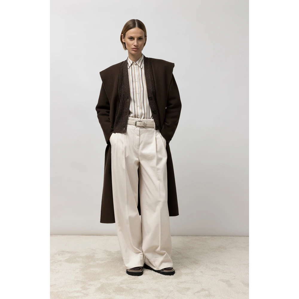 PESERICO Katoenen gabardine palazzo broek White Dames