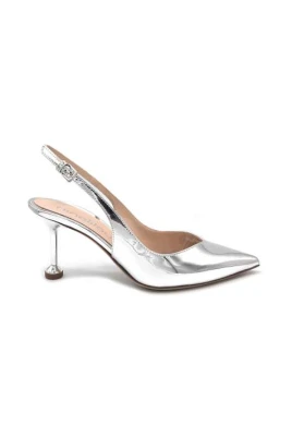 Silver Spegel Läder Slingback Klackar
