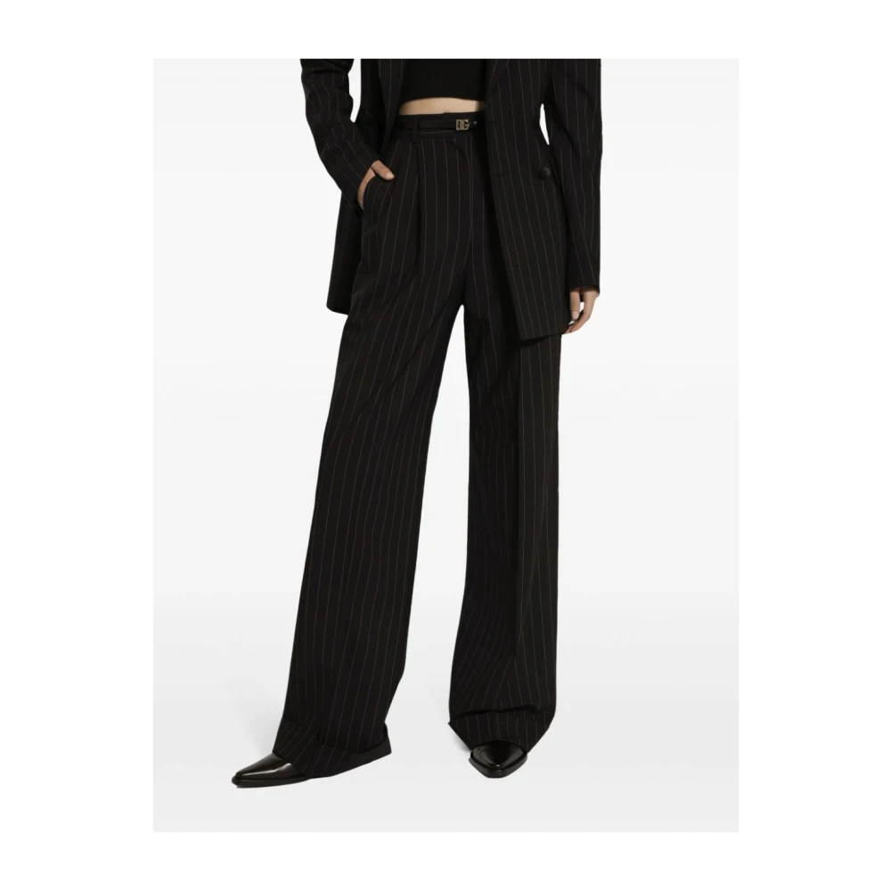 Dolce & Gabbana Zwarte Pinstripe Broek met Logo Plaque Black Dames