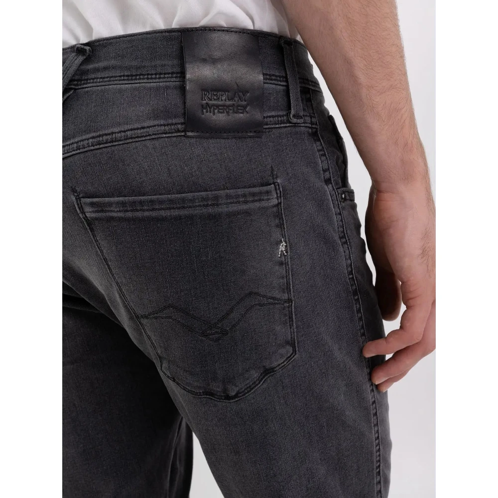 Replay Slim Fit Anbass Jeans in Zwart Hyperflex Denim Gray Heren