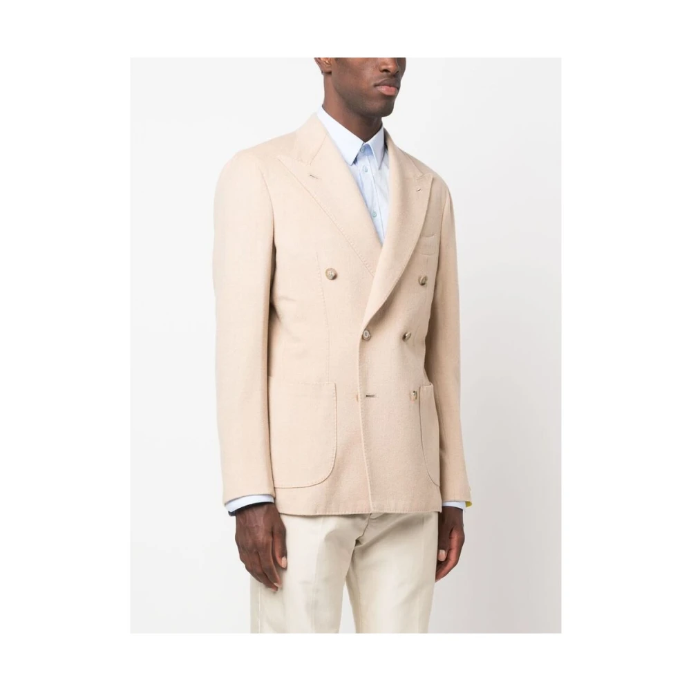 Gabo Napoli Dubbelrijige camelblazer Beige Heren