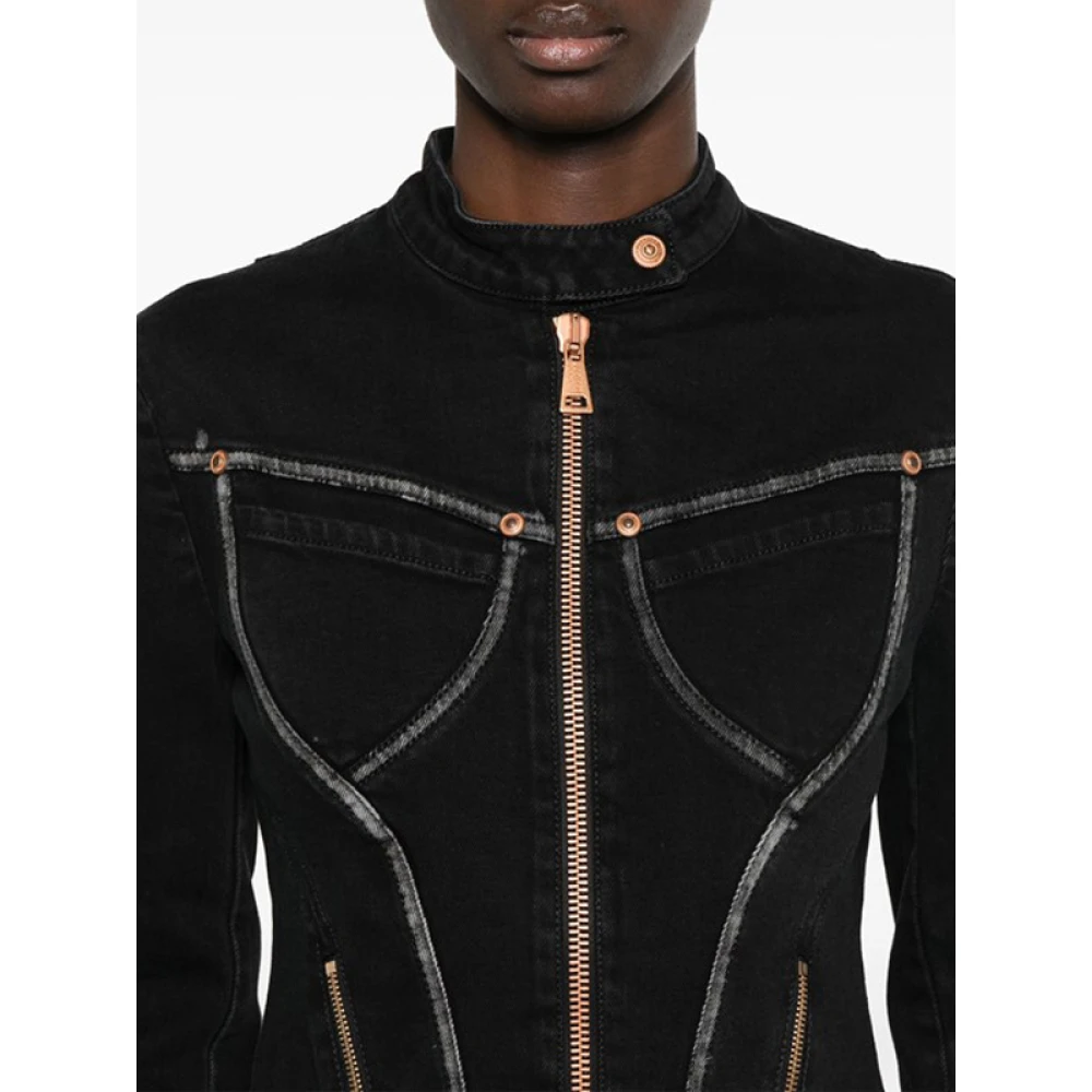 Versace Jeans Couture Zwarte Denimjack met Ritsdetail Black Dames