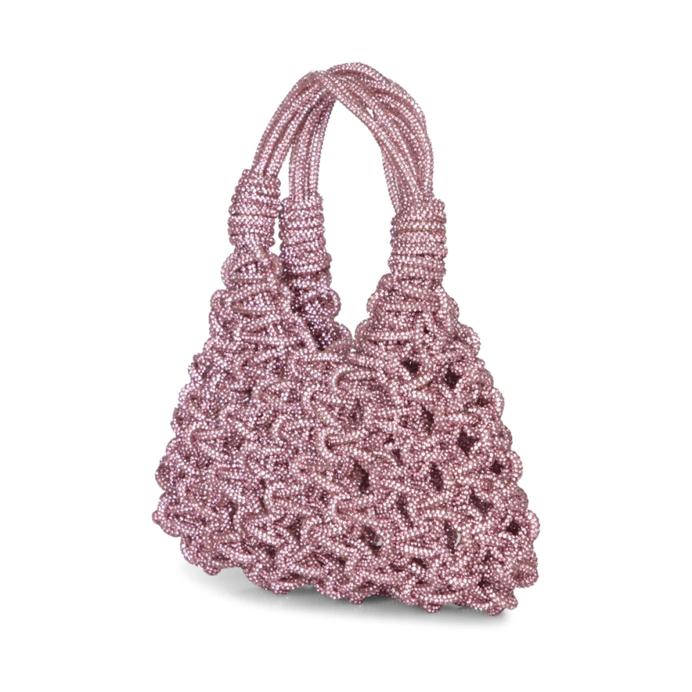 Hibourama Luxe Mini Macramé Kristal Tas Pink Dames