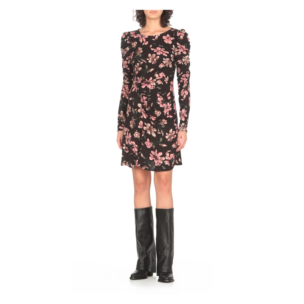 Mar De Margaritas Zwarte Bloemenprint Viscose Jurk Multicolor Dames