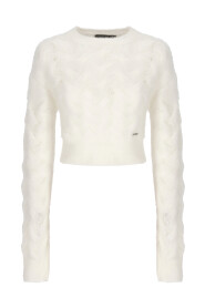 Biała Krótka Sweter Mohair dla Kobiet