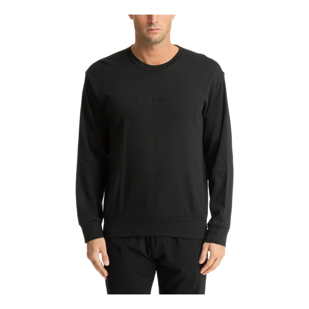 Calvin Klein Effen Logo Geborduurde Nachtmode Sweatshirt Black Heren