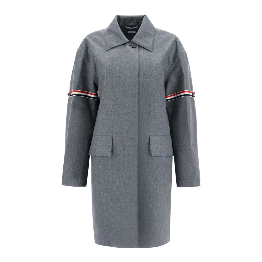Thom Browne Waterdichte wollen jas met RWB-strepen Gray Dames