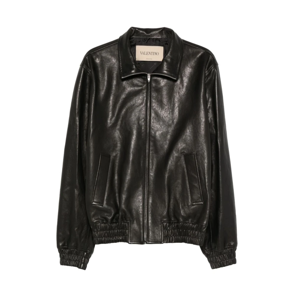 Valentino Garavani Black Leather Jackets, Male, L, Leather Jacket