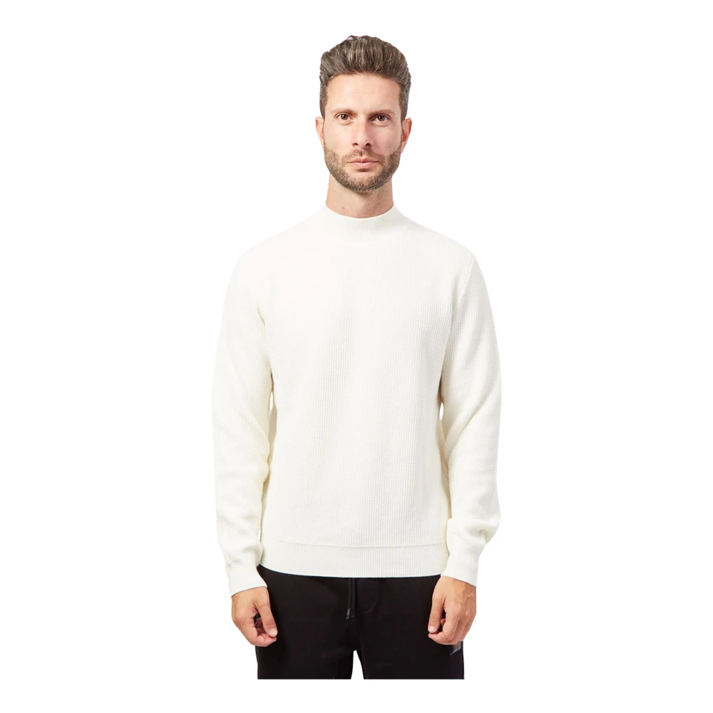 Hugo Boss Witte Wol Half-Zip Trui White Heren