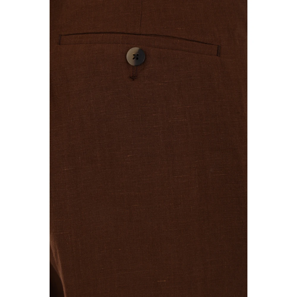 Caruso Bruine Linnen Regular-Fit Broek Brown Heren