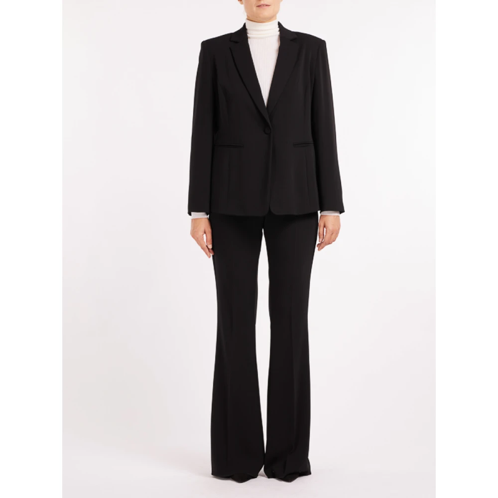 Marina Rinaldi Zwarte Katoenen Blazer met Reverskraag Black Dames