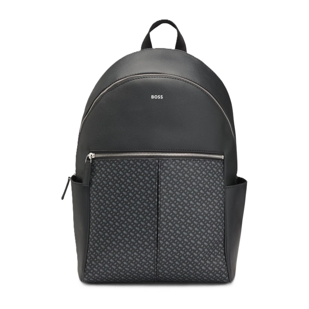Boss Zwarte Rugzak van Kunstleer met Monogram Zak Black Heren