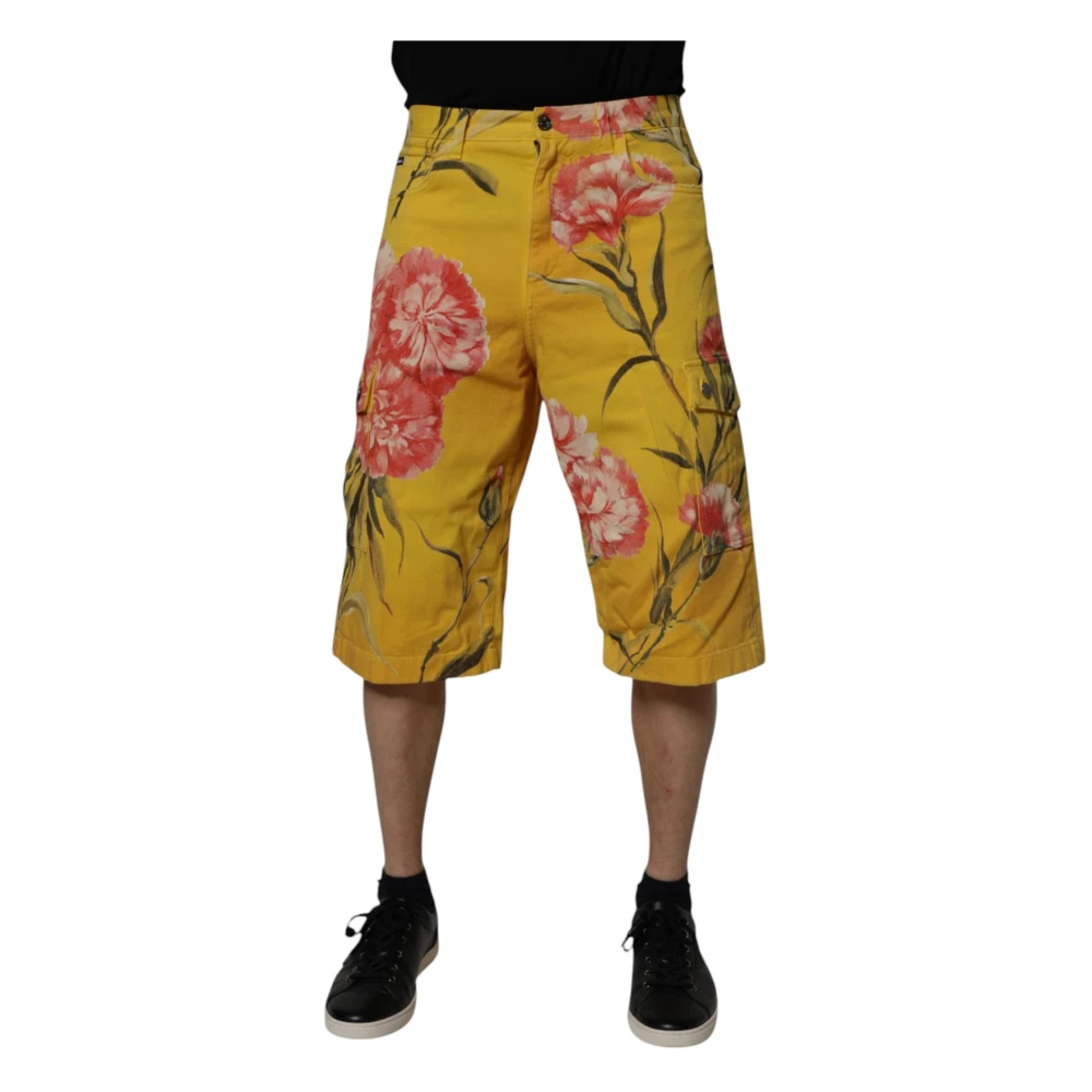 Dolce & Gabbana Men's Yellow Floral Cargo Bermuda Shorts