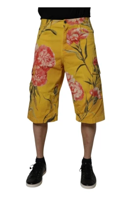 Gula blommiga cargobermudashorts