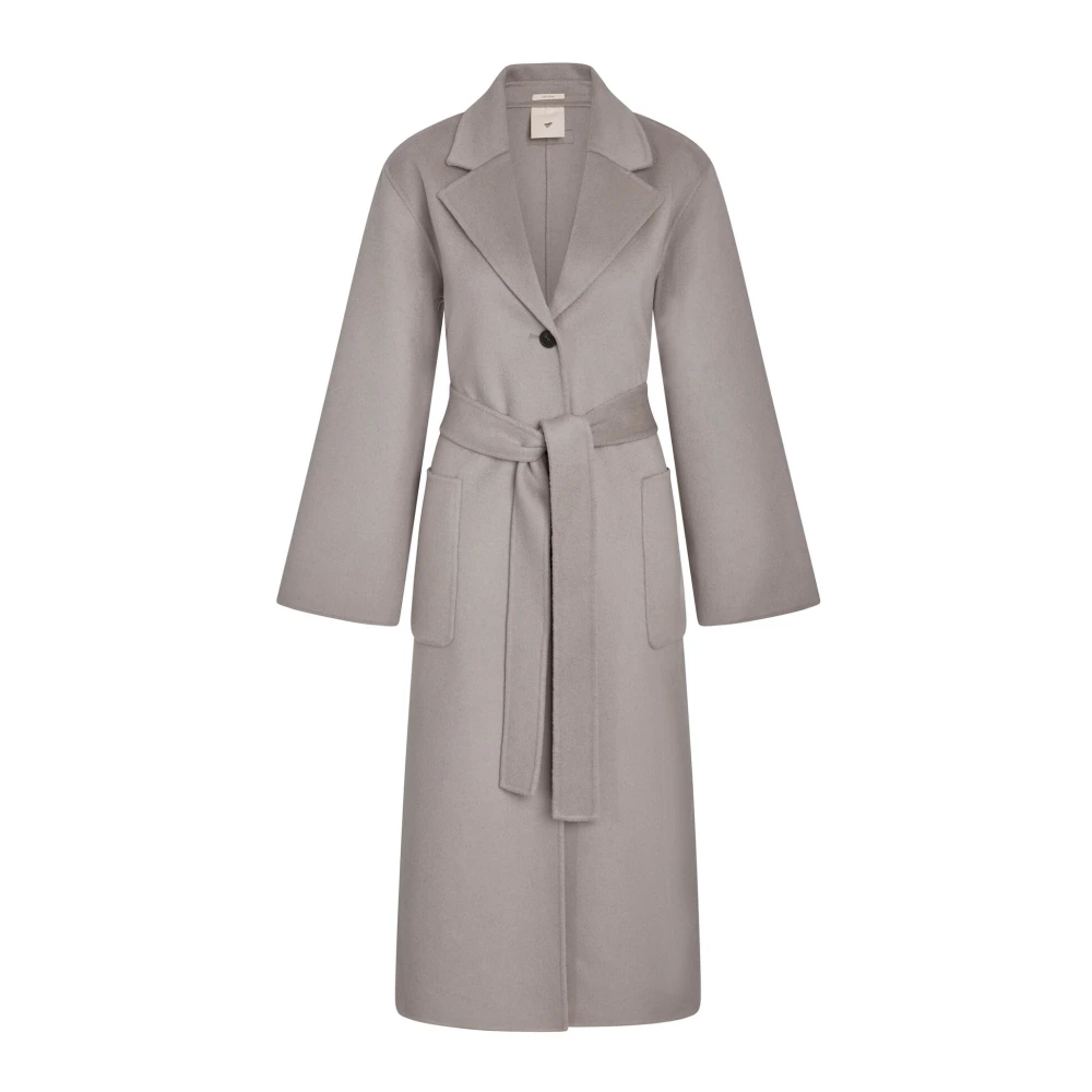 Heartmade Lange Jas met Riem en Dubbele Kraag Gray Dames