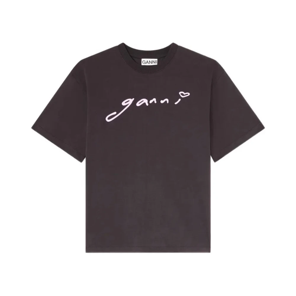 Ganni Women's Gray T-Shirts, S, Heavy Cotton Jersey Relaxed T-Shirt